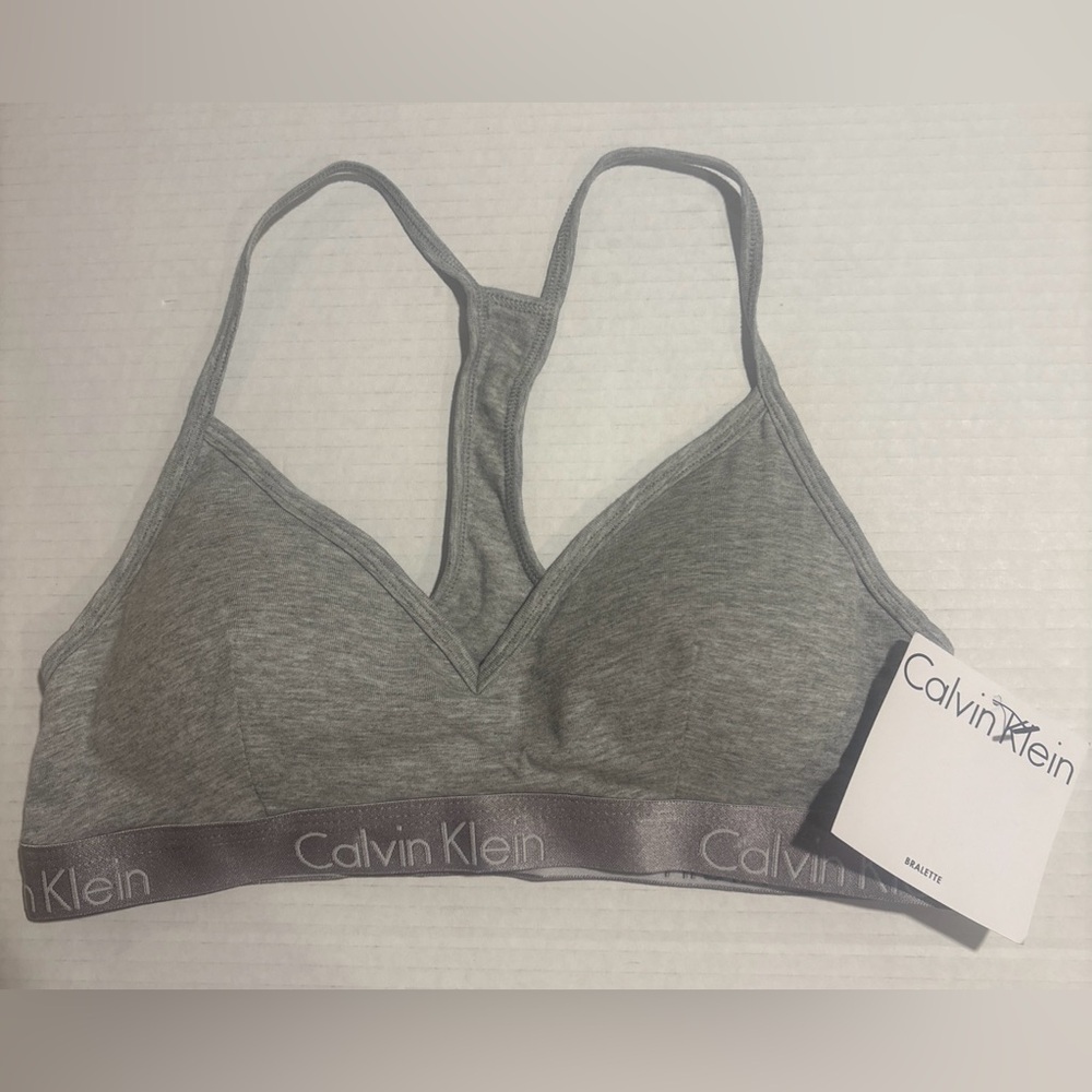Calvin Klein Motive Cotton Lightly Lined Bralette Grey Heather Bra NEW